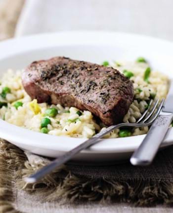 Pan-Fried Lamb with Mint and Pea Risotto